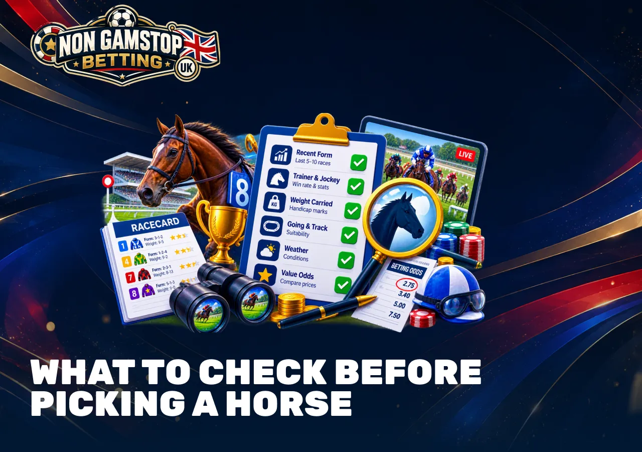 Horse racing factors to check before picking a horse, including form, jockey, track conditions and betting odds.