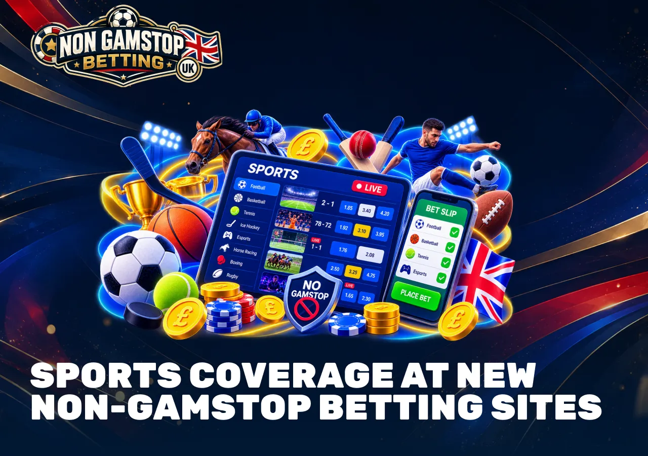 Sports coverage at new non-GamStop betting sites with football, basketball, tennis, racing and esports markets.